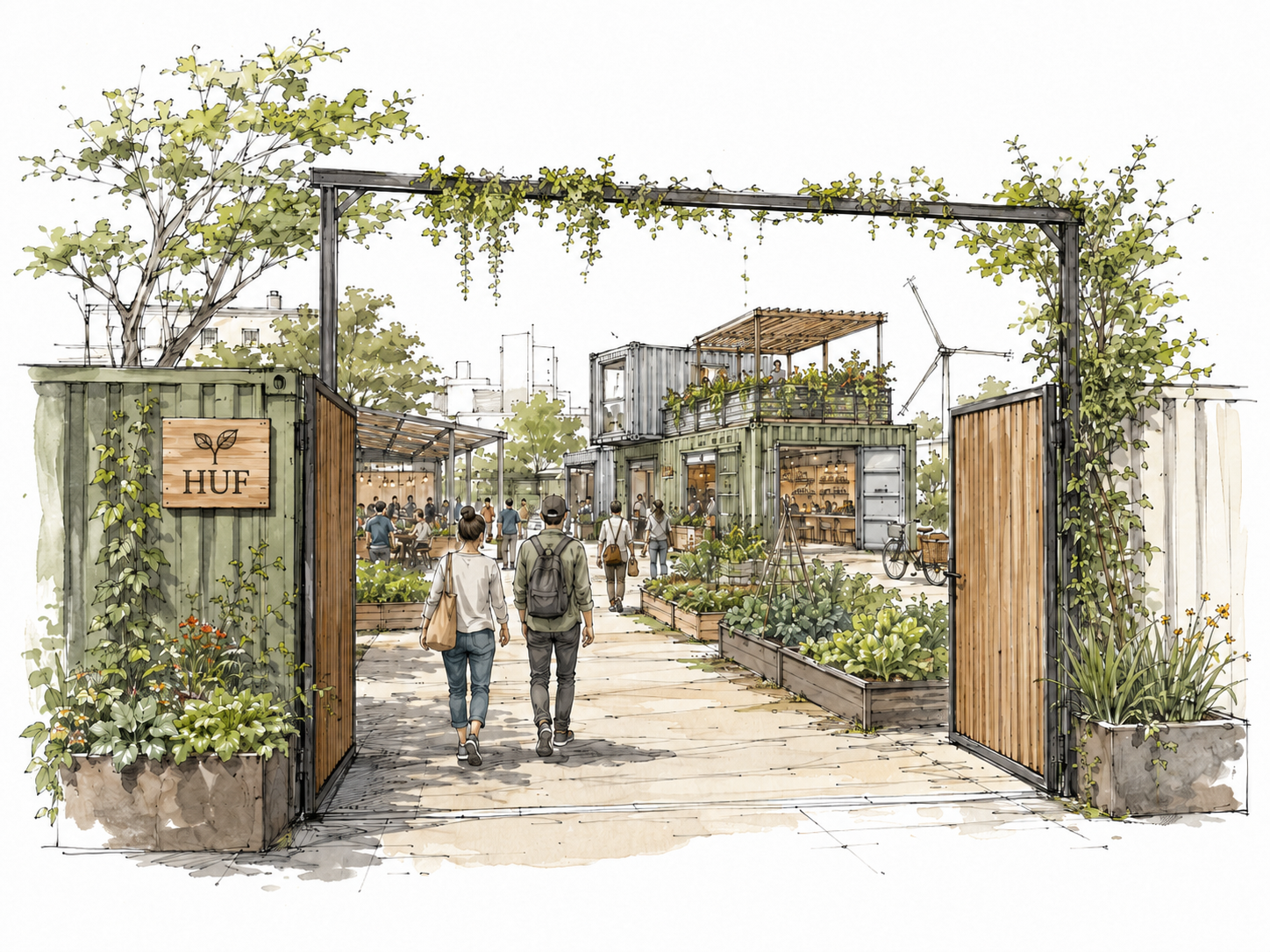 Rendering of a Hyperlocal Urban Foodhubs modular foodhub site